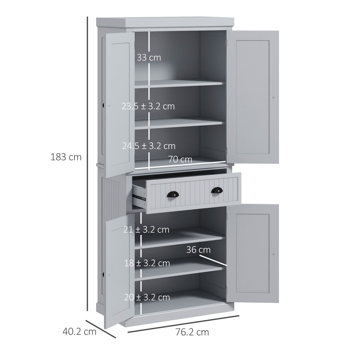 HOMCOM Grey Freestanding Kitchen Storage Cabinet with Adjustable Shelves and Drawer - ALL4U RETAILER LTD