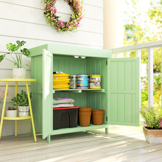 Outsunny Small Wooden Garden Shed With Openable Hinged Roof And Removable Shelf 74 x 43 x 88 cm Light Green