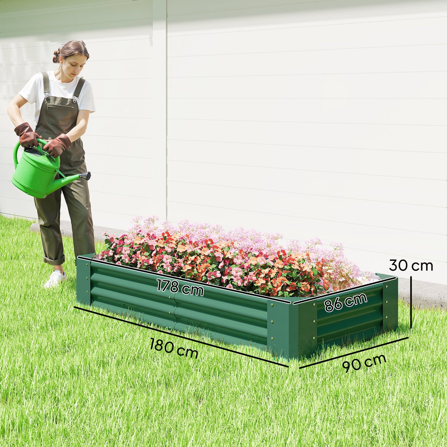 Outsunny Galvanised Steel Open Planter 180x90 Cm With 30 Cm Depth 459 L Capacity Green