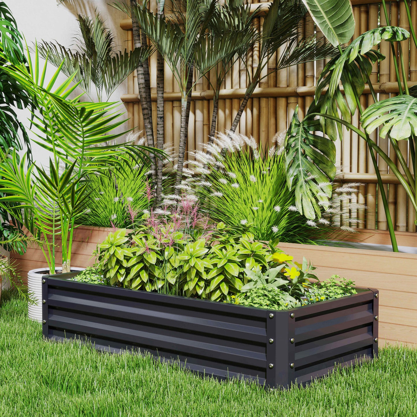 Outsunny Set of 2 Raised Garden Beds Galvanised Steel Planters for Herbs and Vegetables Outdoor Grey