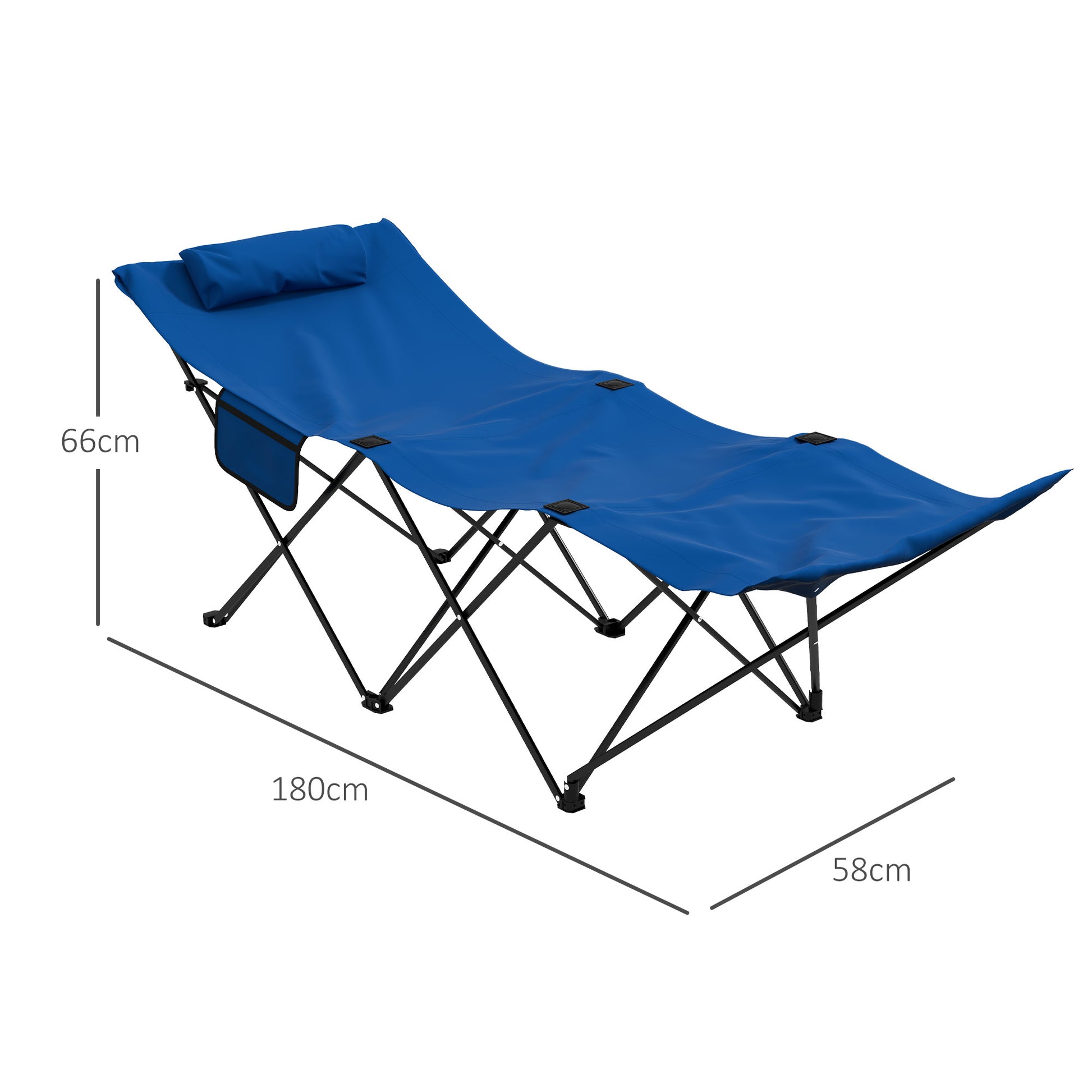 Outsunny Foldable Dark Blue Outdoor Recliner with Headrest and Side Pocket - Portable Sun Lounger - ALL4U RETAILER LTD