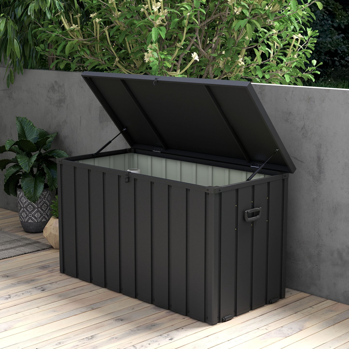 Outsunny Heavy-Duty Dark Grey Galvanised Steel Garden Storage Box with Wheels - 450L Capacity - ALL4U RETAILER LTD