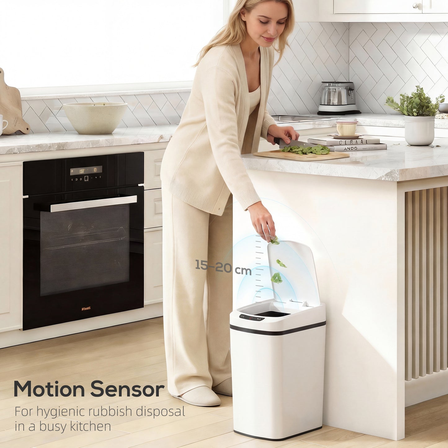 HOMCOM 12L Sensor Bin Automatic Touchless Motion Sensor Kitchen Bin Fingerprint Resistant Stainless Steel White