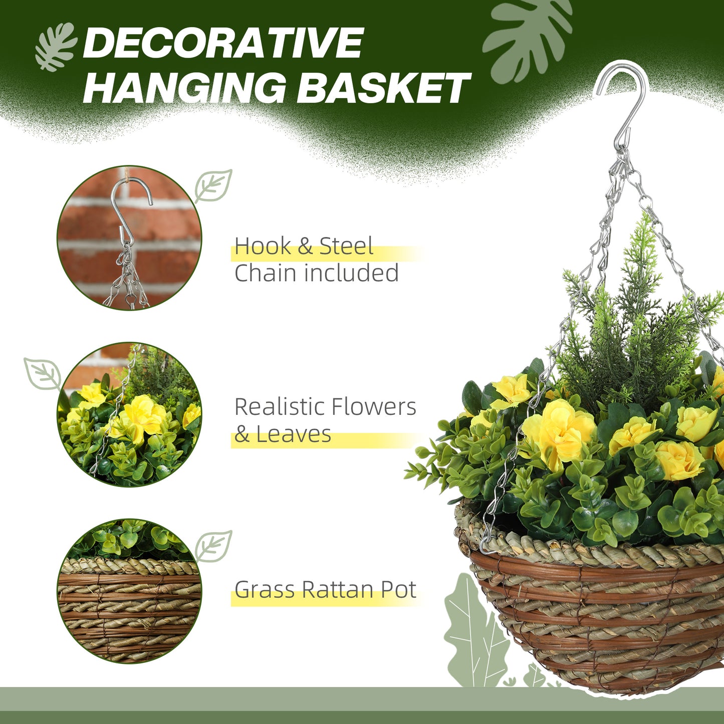 Outsunny Set Of Two Hanging Lisianthus Artificial Flower Pots In Yellow And Green