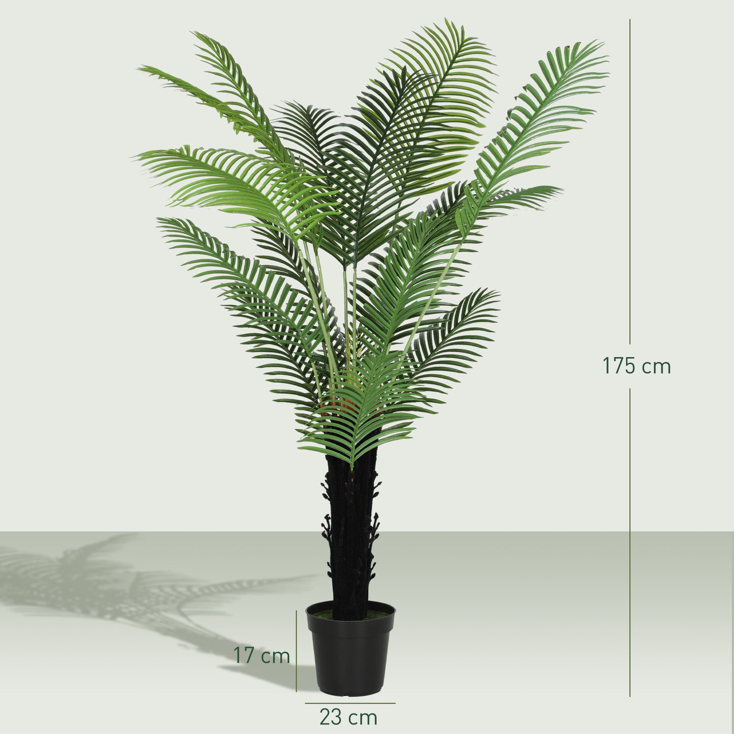 Artificial Areca Palm Tree 175cm with 16 PE Leaves Plastic Pot Flocked Soil Indoor Plant for Home Office Decor