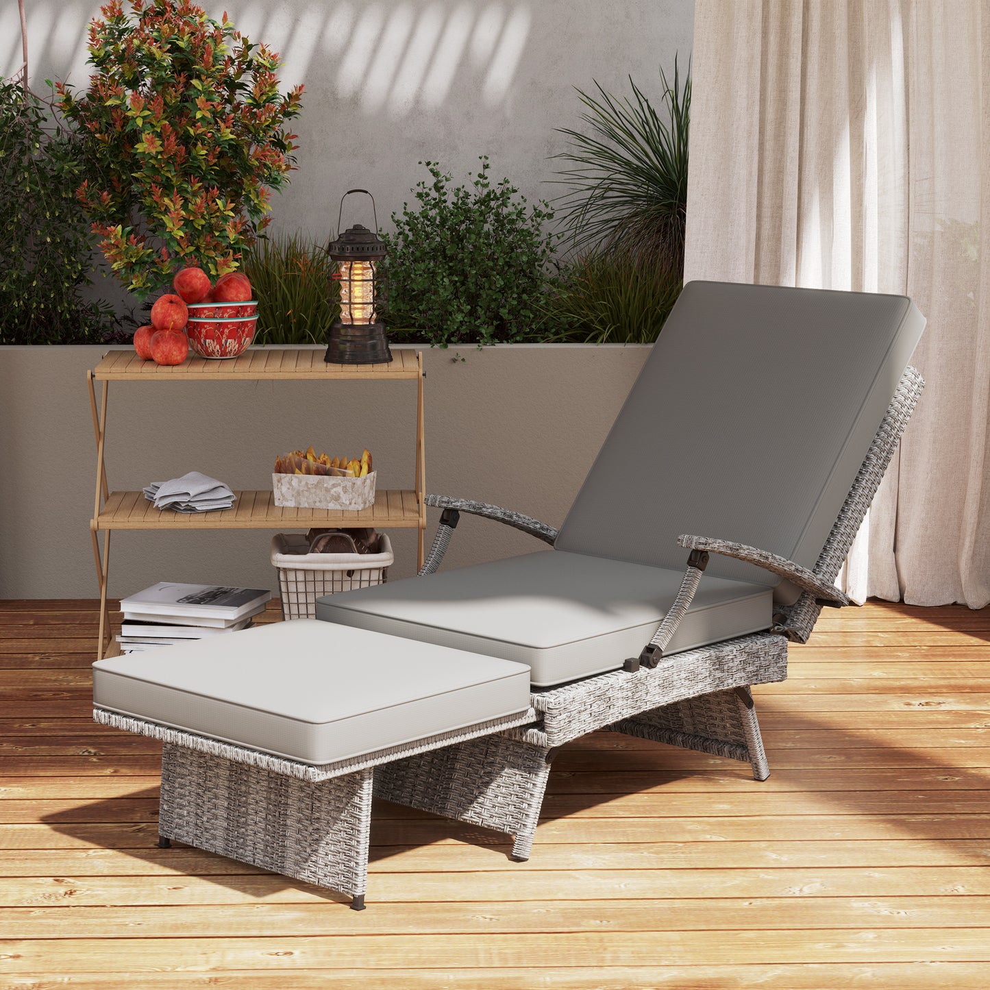 Outsunny 80 Degree Reclining Rattan Lounger With Adjustable Backrest And Footrest Grey Garden Chair
