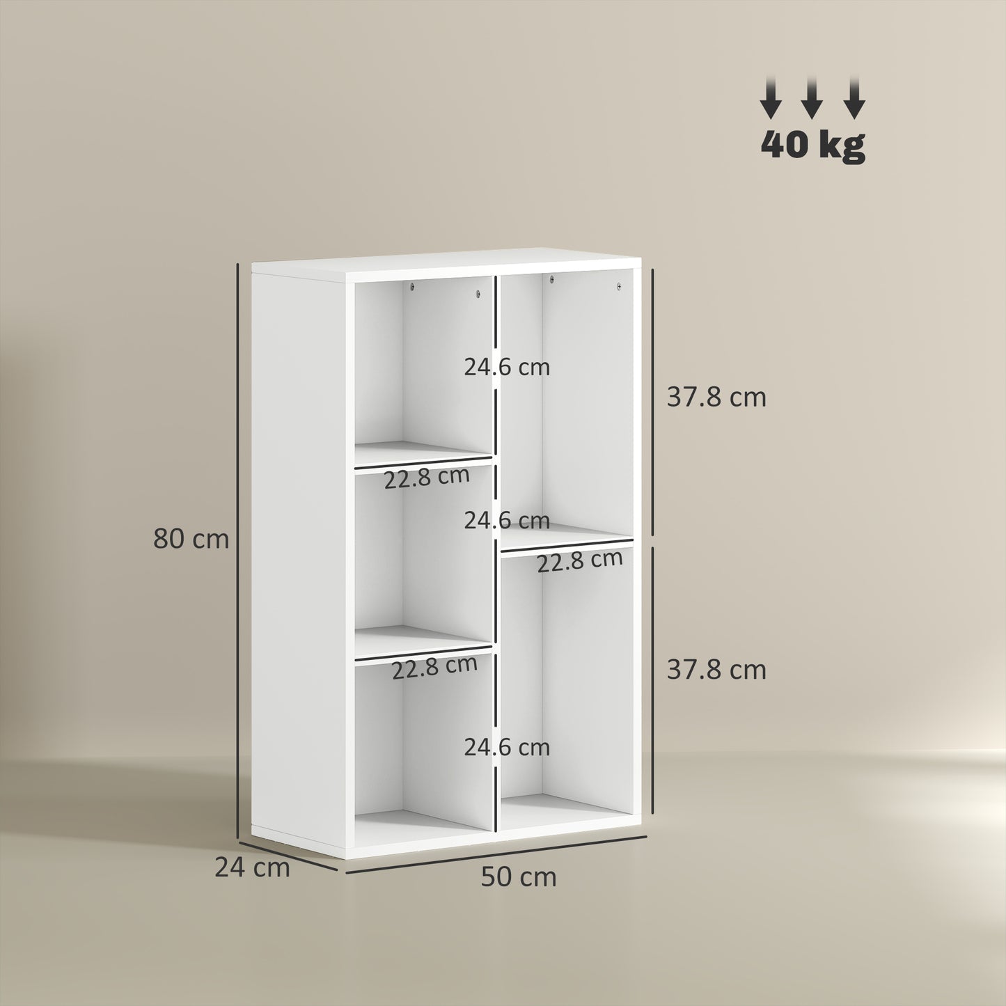 HOMCOM Two Tier Bookshelf With Five Compartments White Modern Open Storage Shelving Unit For Living Room
