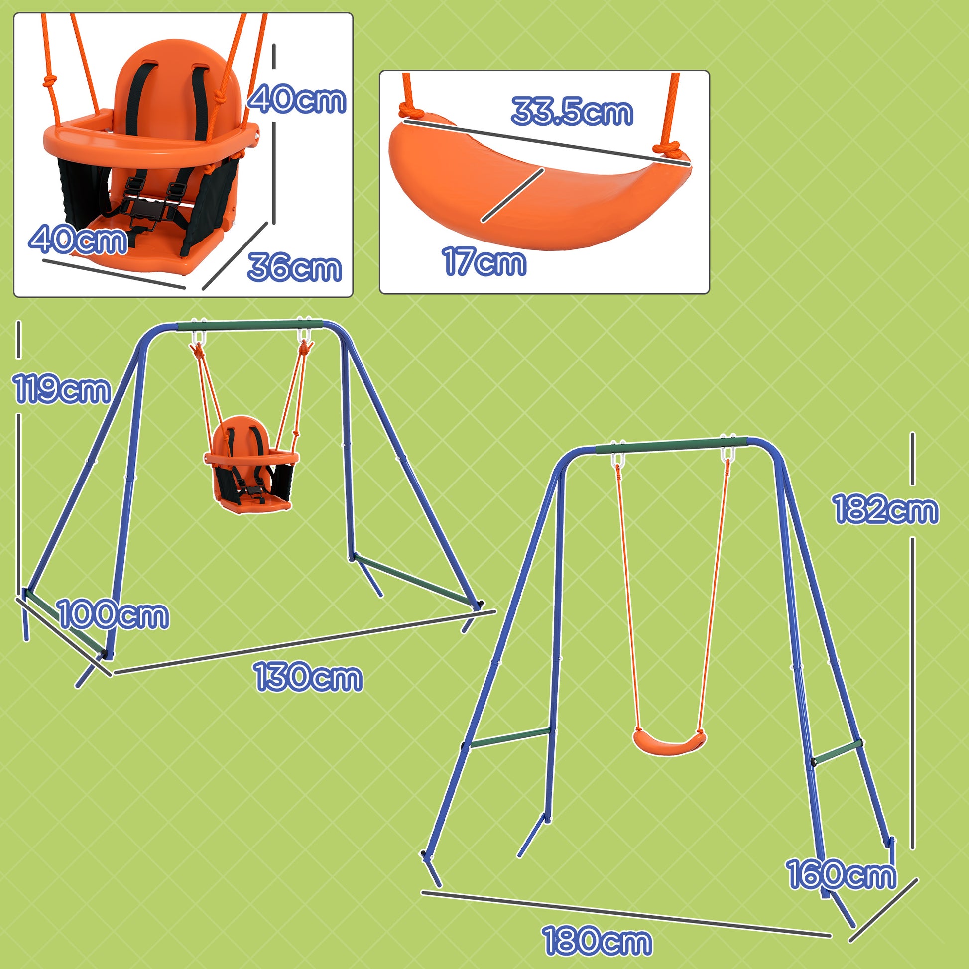 Outsunny 2-in-1 Toddler and Kids Swing Set with Cozy Seat & Safety Strap, Bright Orange Design - ALL4U RETAILER LTD