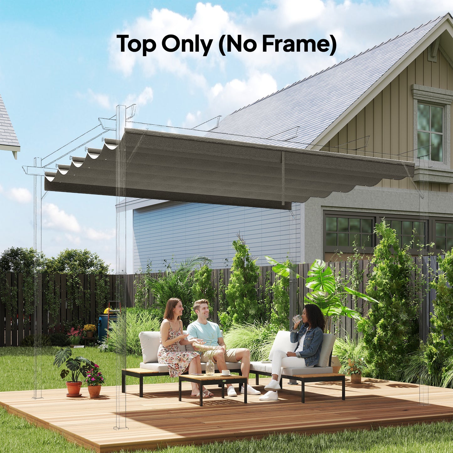 Outsunny Retractable Pergola Cover Replacement Canopy For 3x3m Frame 2.55x2.5m Roof Top Light Grey