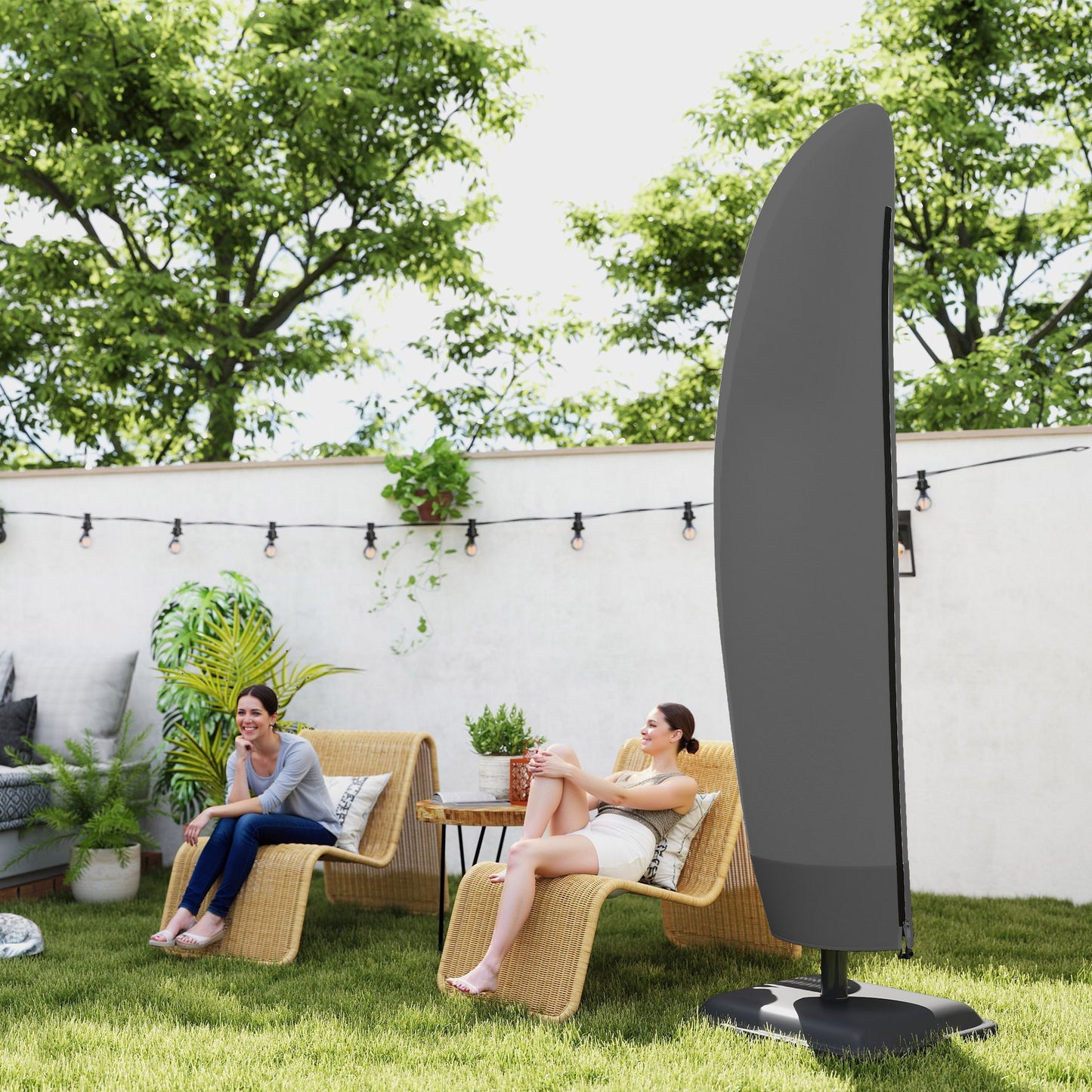 Outsunny Cantilever Umbrella Cover 2 To 4m 300D Oxford Shield With Zipper For Outdoor Garden Patio Black