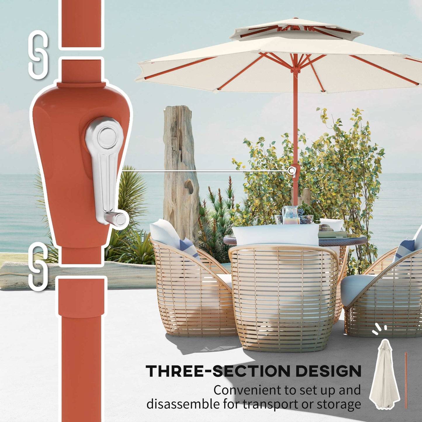 Outsunny 2.7m Garden Parasol With Double Top Canopy And Crank System Outdoor Market Table Umbrella Cream White