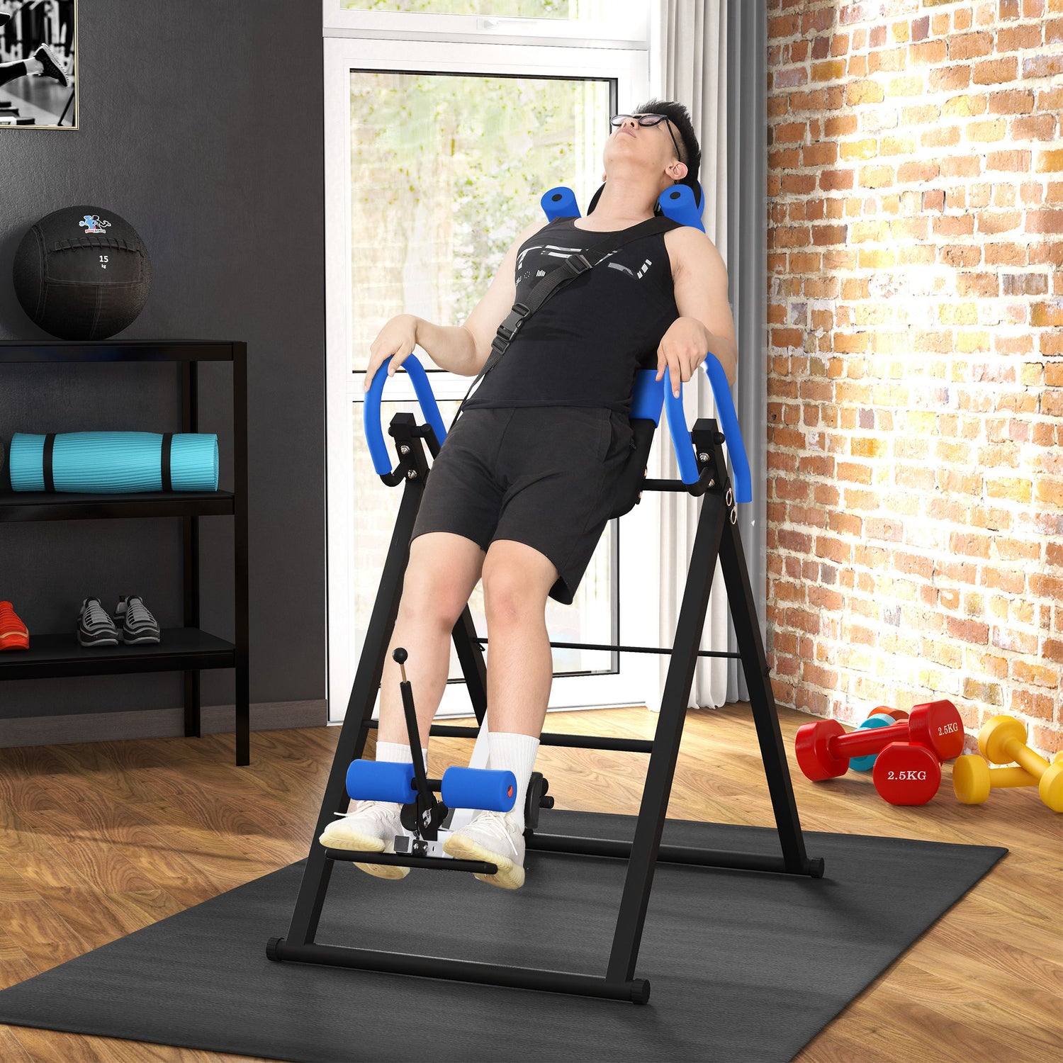 HOMCOM Adjustable Inversion Table with Safety Features for Muscle Pain Relief – Blue - ALL4U RETAILER LTD