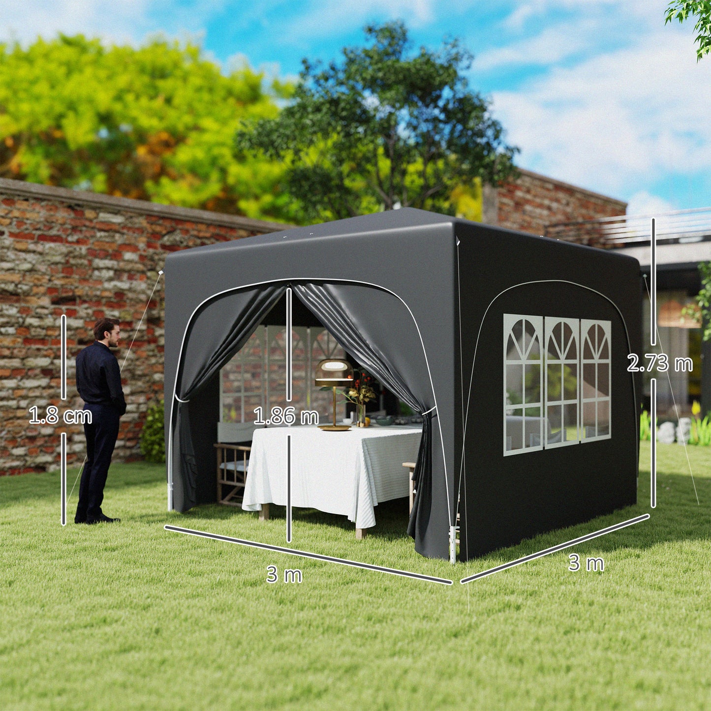 Outsunny 3 x 3m Pop Up Gazebo Shelter With Accessories Black UPF50 Plus UV Protection And Adjustable Height