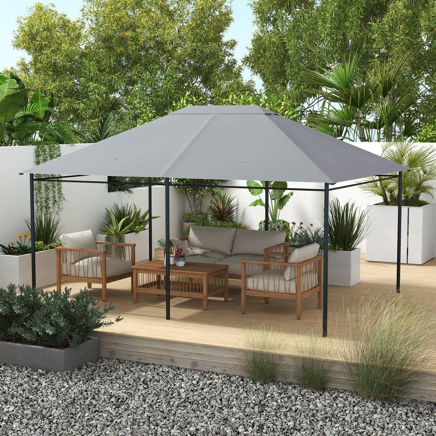 Outsunny 3 x 4m Gazebo Canopy Replacement Cover, Gazebo Roof Replacement (TOP COVER ONLY), Light Grey - ALL4U RETAILER LTD