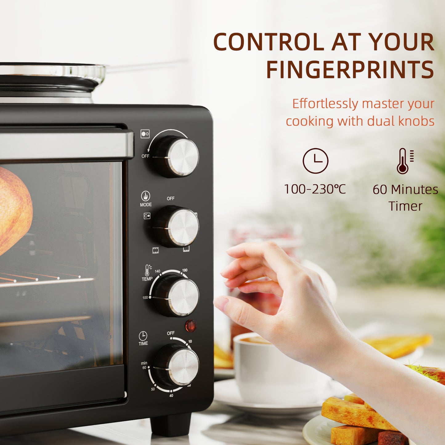 HOMCOM 28L Mini Oven With Dual Hot Plates 2600W Countertop Toaster Oven Grill Bake Roast Boil