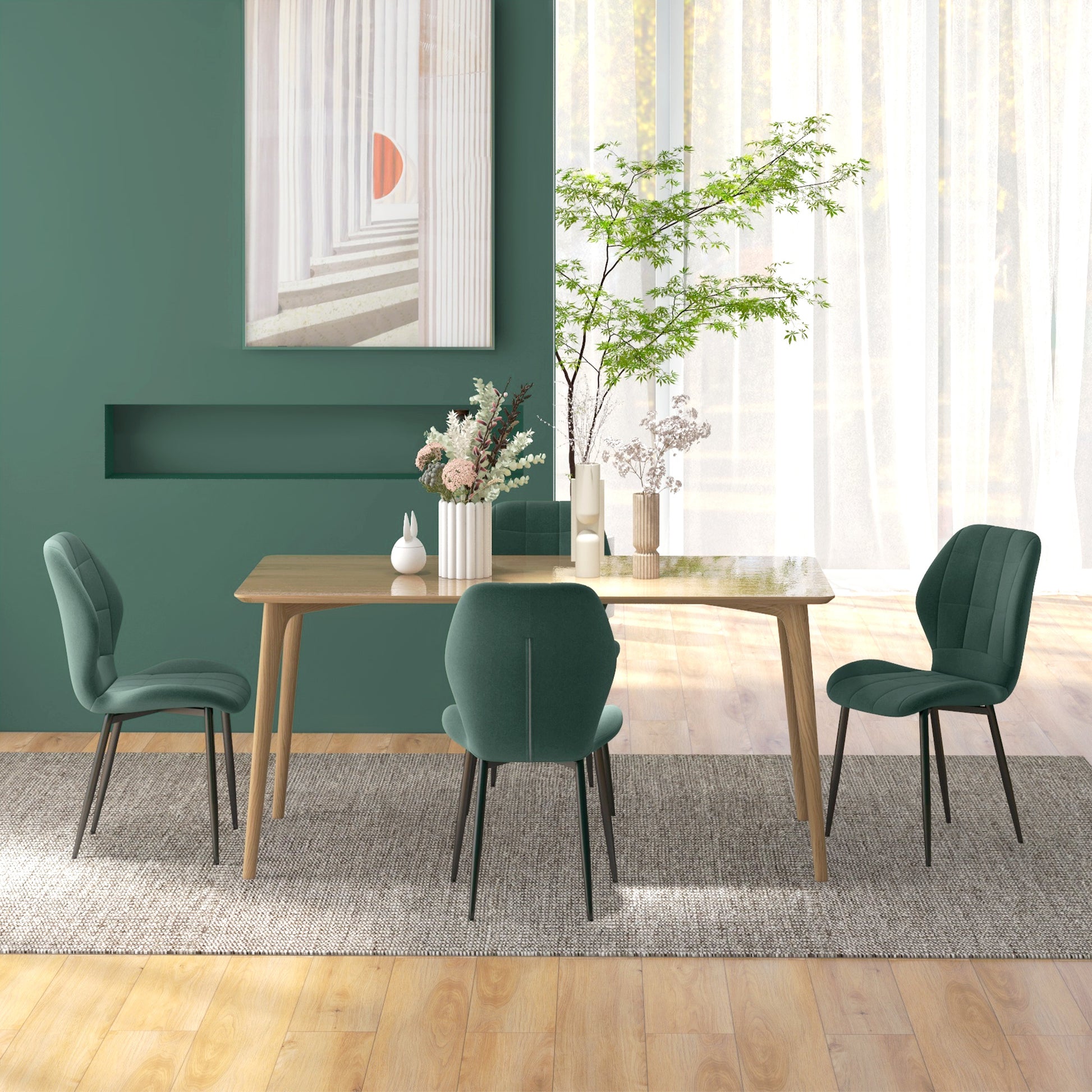 HOMCOM Set of Four Dark Green Flannel Tub Dining Chairs - ALL4U RETAILER LTD