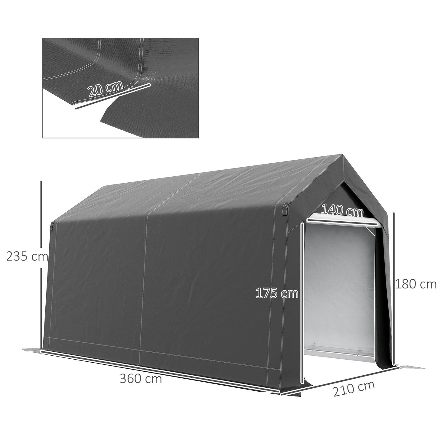Portable Dark Grey Outdoor Storage Shed with Window and Ground Stakes - 3.6 x 2.1m - ALL4U RETAILER LTD