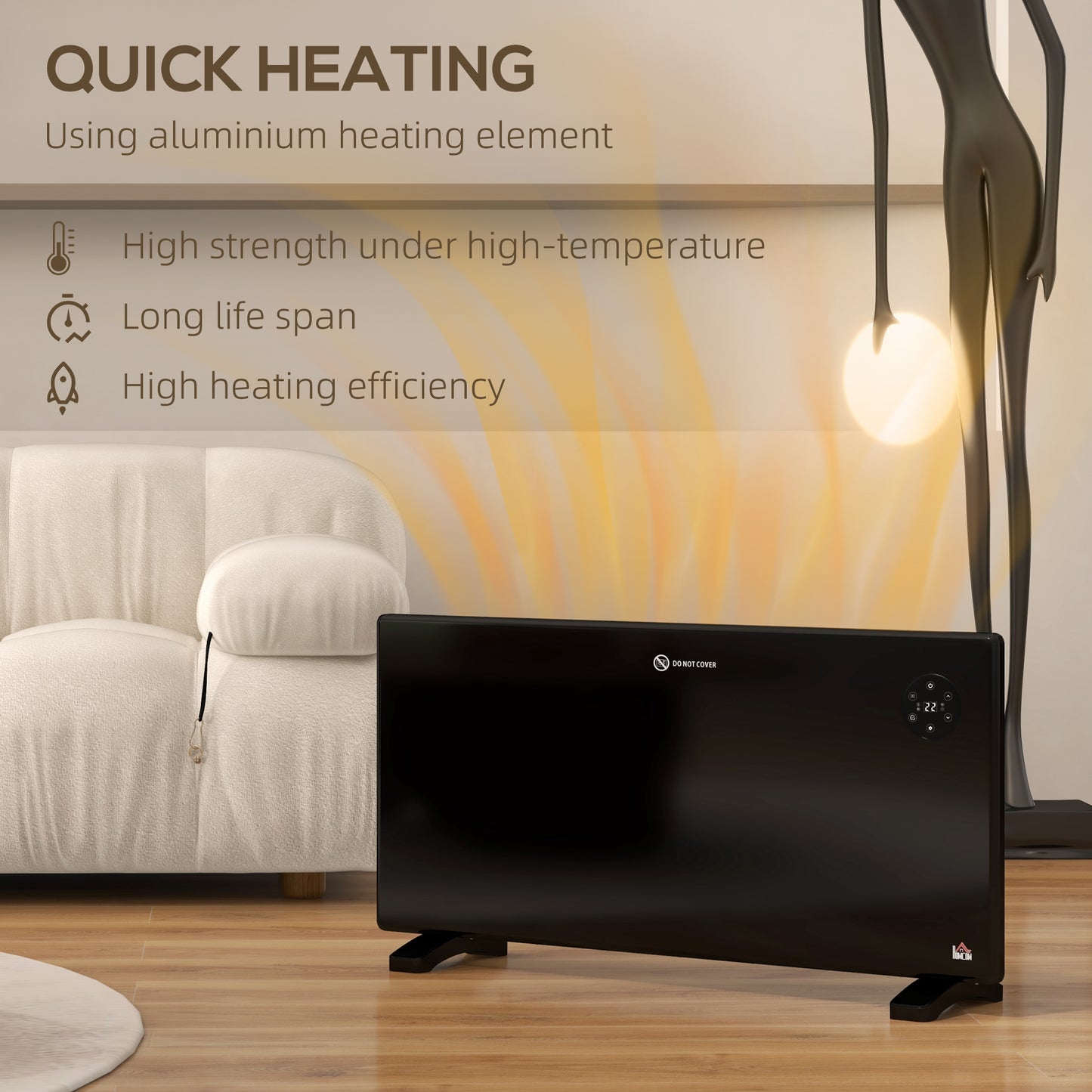 HOMCOM 2000W Electric Convector Heater Freestanding Or Wall Mounted With Adjustable Thermostat And Timer Black