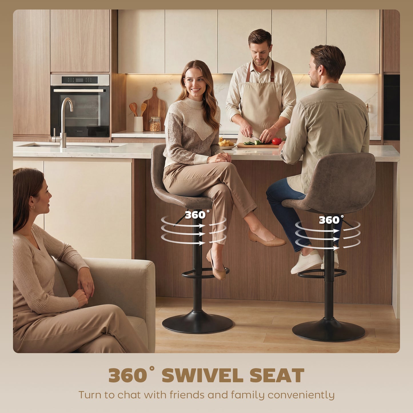 HOMCOM Barstools Set Of 2 Swivel Barstools With Footrest Adjustable 60 To 82 Cm Brown For Kitchen Island Dining Room