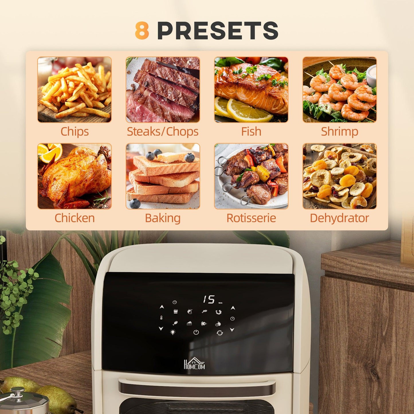 HOMCOM Digital Air Fryer with 8 Preset Modes, Rapid Air Circulation, 12L Air Fryer Oven with Memory Function, 1800W, White - ALL4U RETAILER LTD