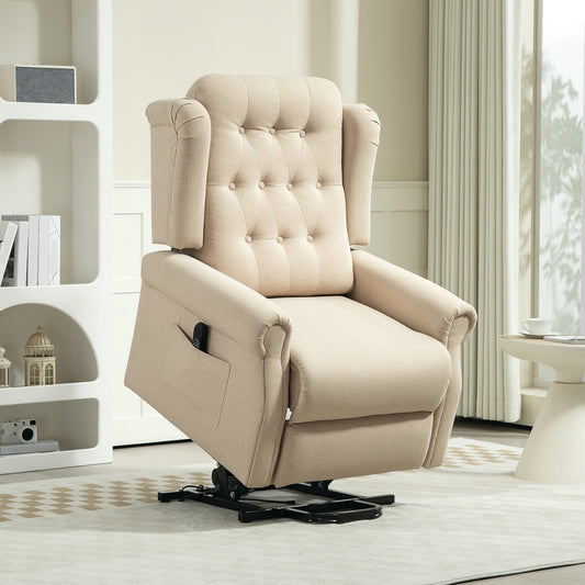 HOMCOM 45 Degree Lifting Riser Recliner Armchair Beige With 150 Degree Recline And Footrest