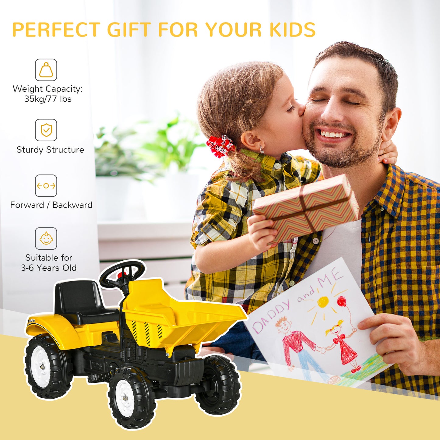 HOMCOM Kids Manual Control Ride-On Tractor with Bucket for Ages 3-6 - ALL4U RETAILER LTD