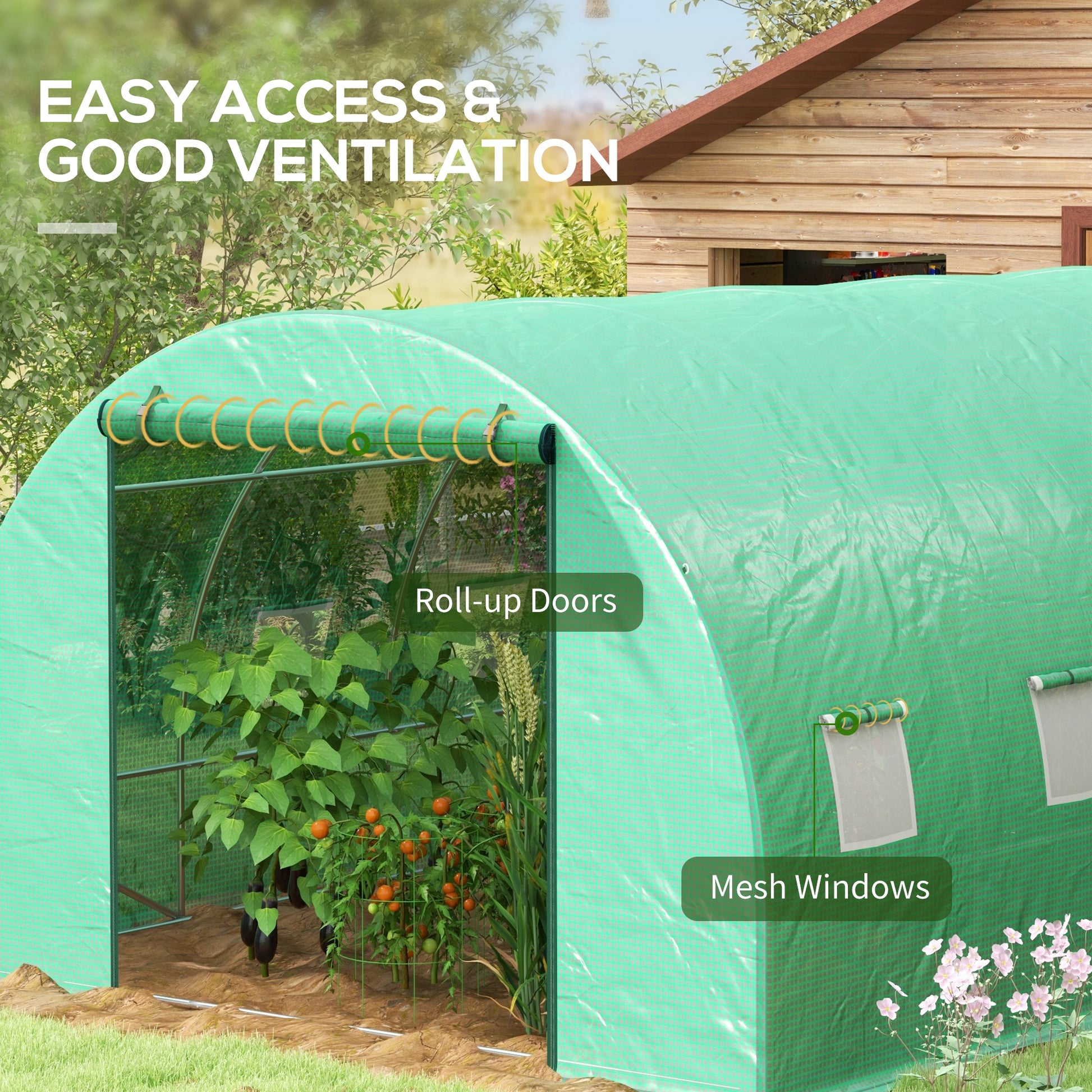 Outsunny 4x3m Green Polytunnel Greenhouse with Integrated Sprinkler System - ALL4U RETAILER LTD