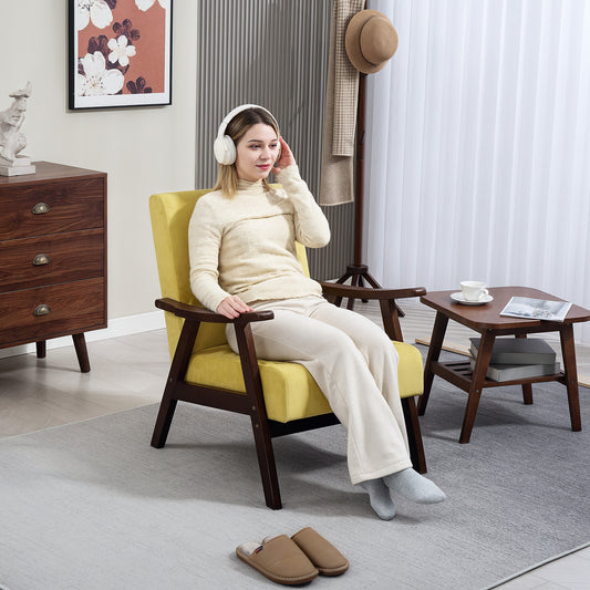 HOMCOM Nordic Velvet Armchair With Solid Wood Frame And Soft Thick Padding In Champagne For Living Room And Bedroom