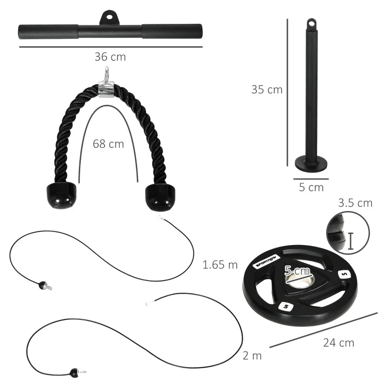 SPORTNOW Cable Machine Pulley System with 2 x 5kg Olympic Weight Plates | Lat Pull Down System for Home Gym | DIY Loading Weight for Biceps, Triceps, Arms, Shoulders, and Back Training - ALL4U RETAILER LTD