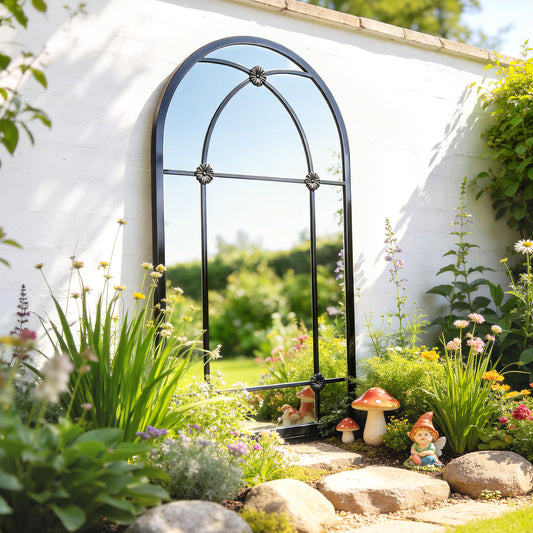 Outsunny Arched Mirror With Shatterproof Acrylic Windowpane, Wall Mounted, Black Metal Frame, 100 x 60 cm