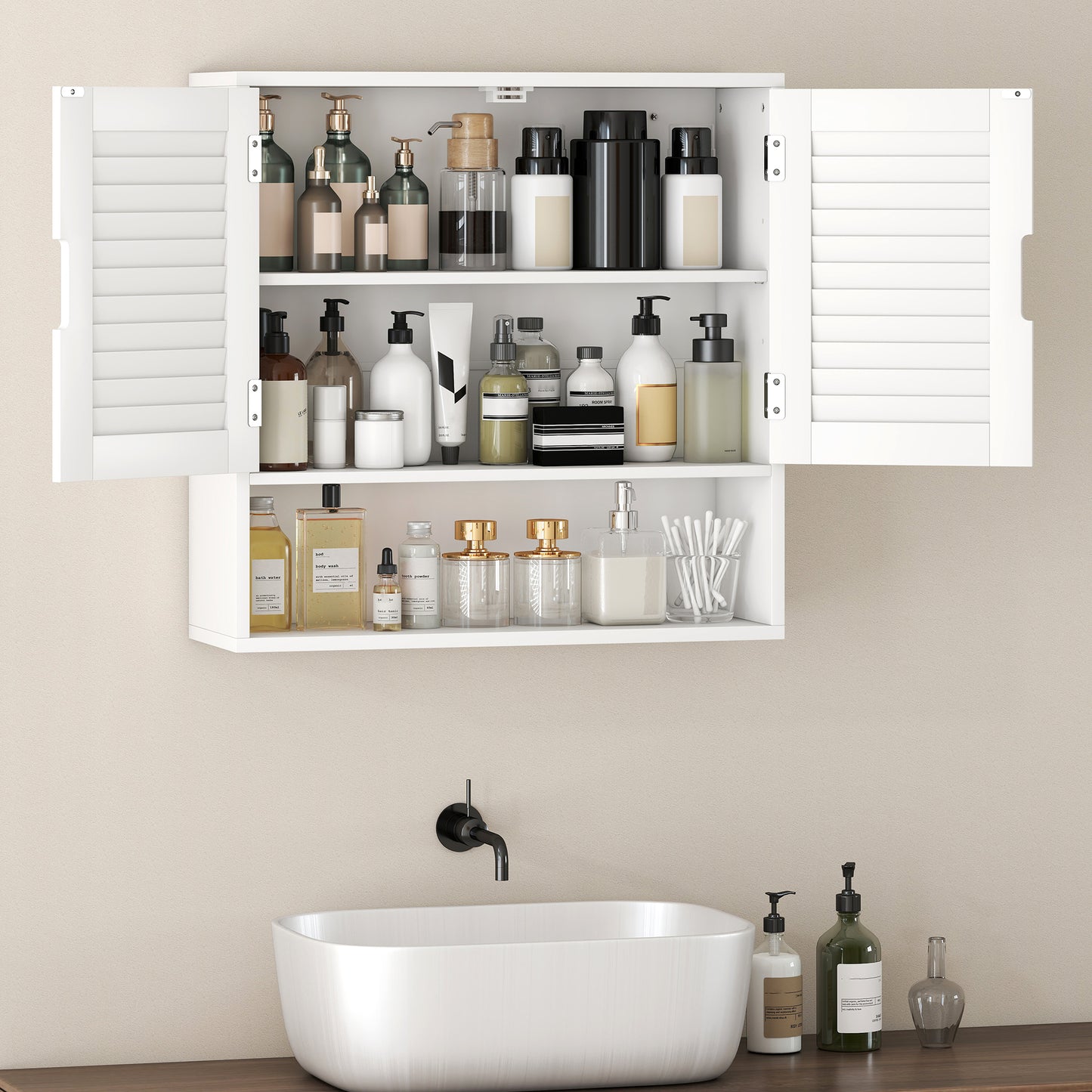HOMCOM Wall Mounted Bathroom Cabinet With Adjustable Shelves White 60 x 20 x 60 cm
