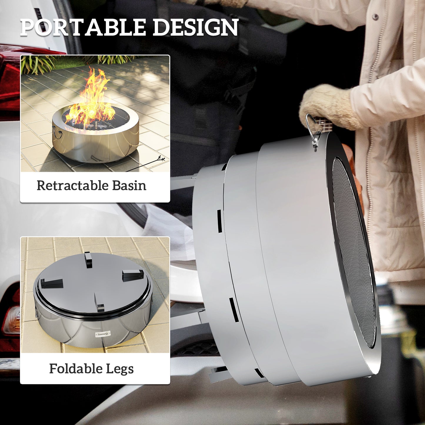 Outsunny Stainless Steel Wood Burning Fire Pit With Fire Poker Silver Portable Outdoor Fire Pit For Grilling