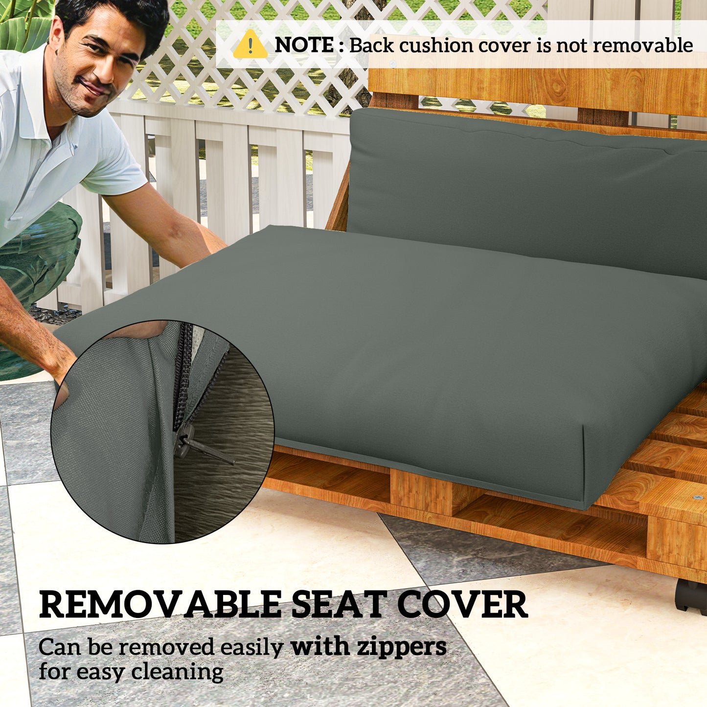 Outsunny Two Piece Seat Pallet And Back Cushions Charcoal Grey 120x80 Cm Seat Cushion 120x45 Cm Back Cushion