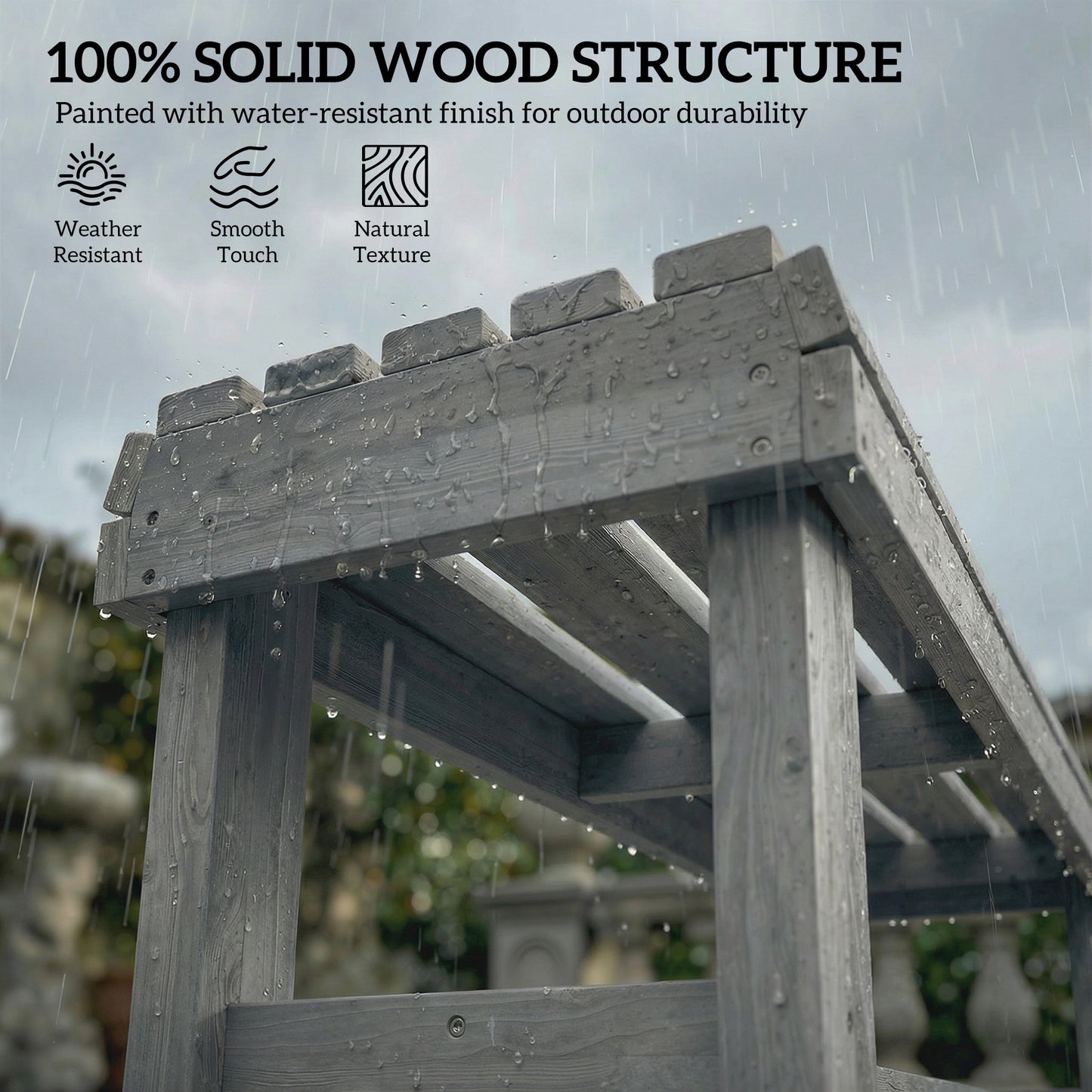 Outsunny Wooden Outdoor Bench 2 Seater Garden Bench Backless Patio Bench With Slatted Curved Seat Grey Embossed Finish