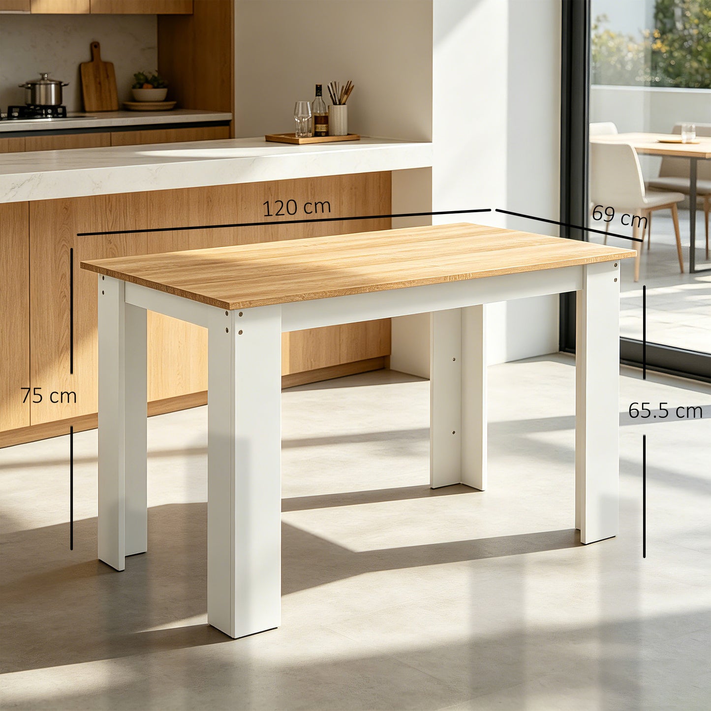 HOMCOM Dining Table for 4 to 6 People With Wood Effect Oak and White Finish for Dining Rooms and Small Kitchens