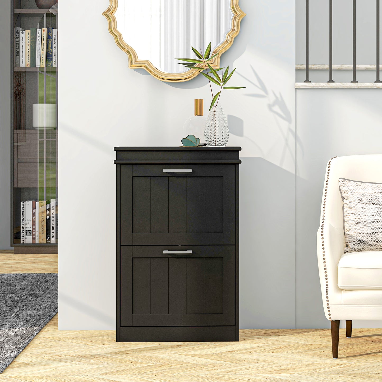 HOMCOM Two-Drawer Minimalistic 10-Shoe Cabinet For Narrow Spaces With Adjustable Shelves In Black