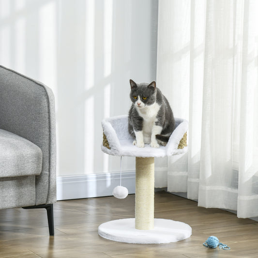 PawHut Modern White Cat Tree Tower with Perch and Scratching Posts - ALL4U RETAILER LTD