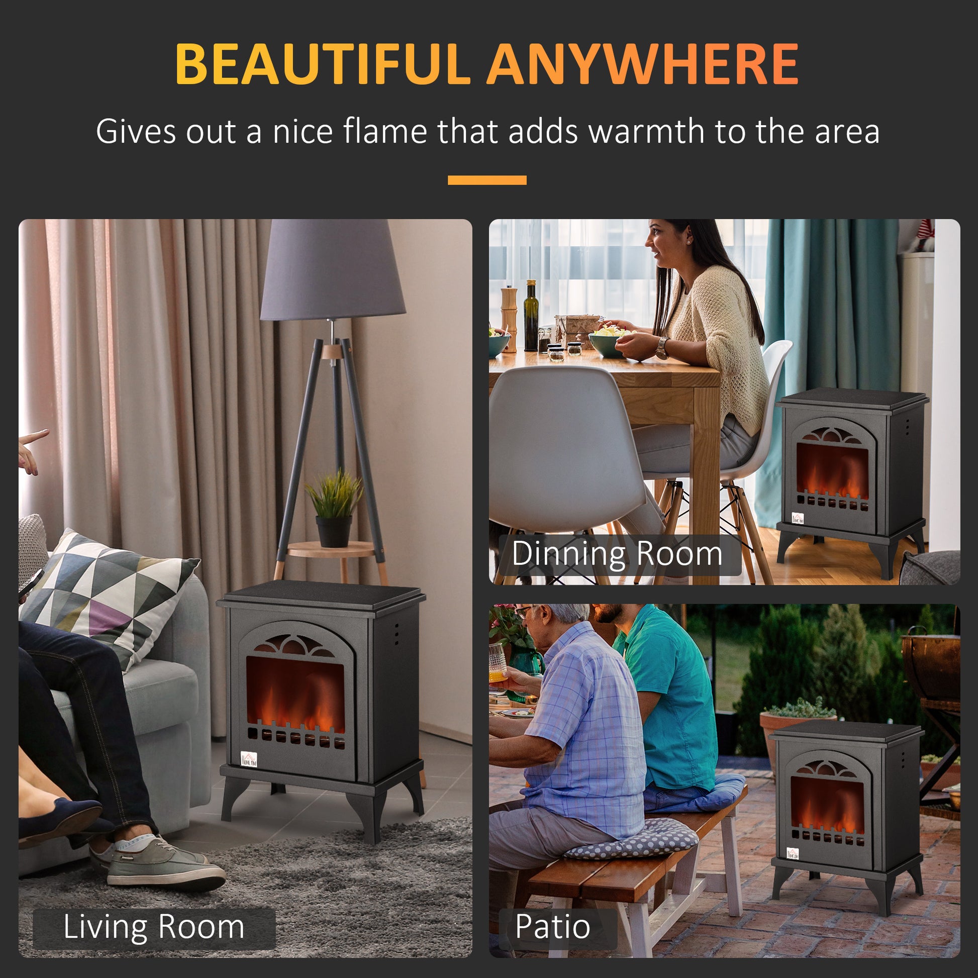 HOMCOM Portable Bioethanol Fireplace Heater with 1.2L Tank and 3-Hour Burn Time, Black - ALL4U RETAILER LTD