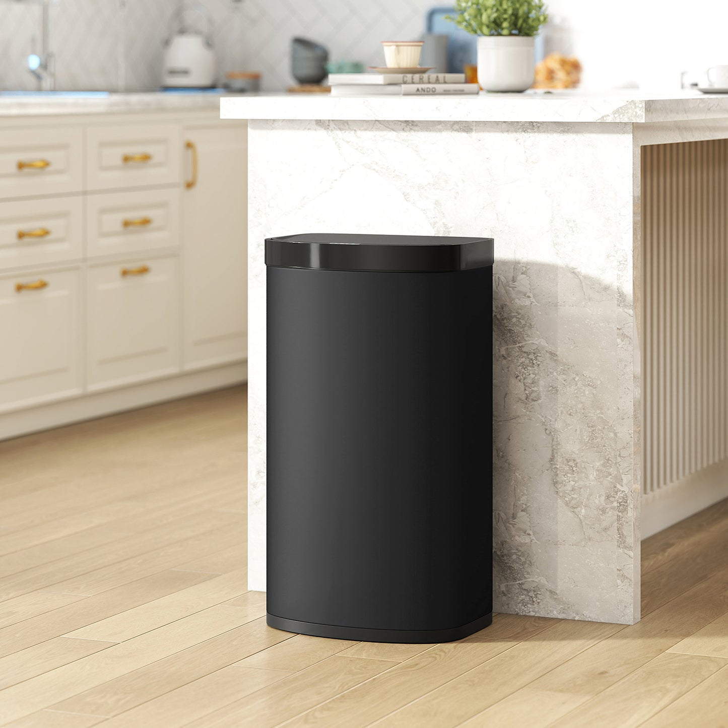 HOMCOM 55L Sensor Bin With Soft Close Lid Touchless Motion Sensor Fingerprint Resistant Stainless Steel Black