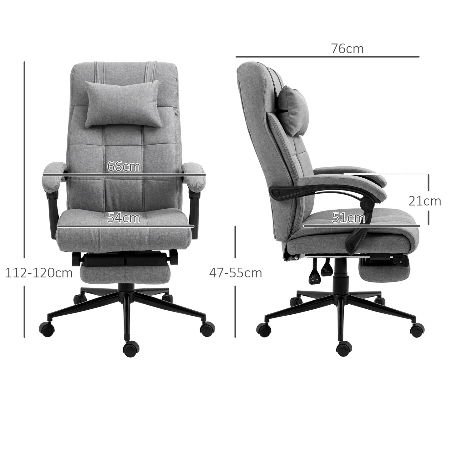 Vinsetto Ergonomic Home Office Chair with Adjustable Footrest, Armrests, and Lumbar Support in Light Grey - ALL4U RETAILER LTD