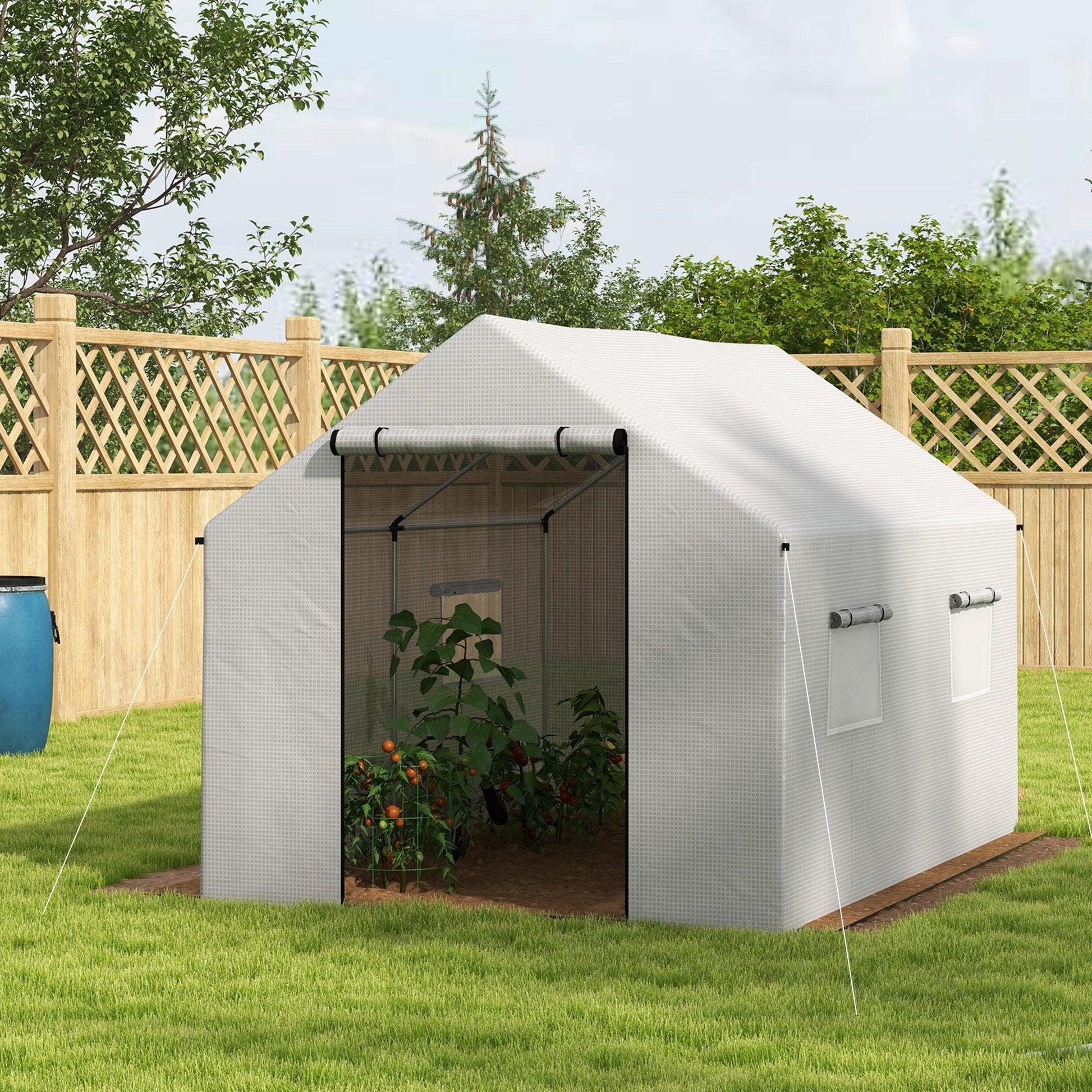 Outsunny Polyethylene Walk-in Polytunnel Greenhouse, 2 x 3(m), White - ALL4U RETAILER LTD