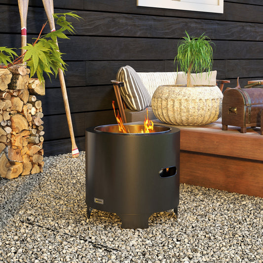 Outsunny Smokeless Fire Pit 45cm Portable Wood Burning Fire Pit Round Metal Bonfire Stove For Garden Camping Black