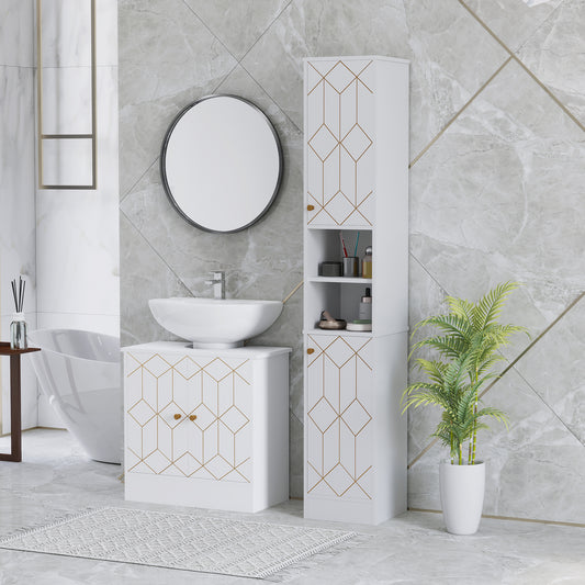 HOMCOM Tall White Bathroom Storage Cabinet with Doors Freestanding Slim Unit with Adjustable Shelves Two Tier Cabinets