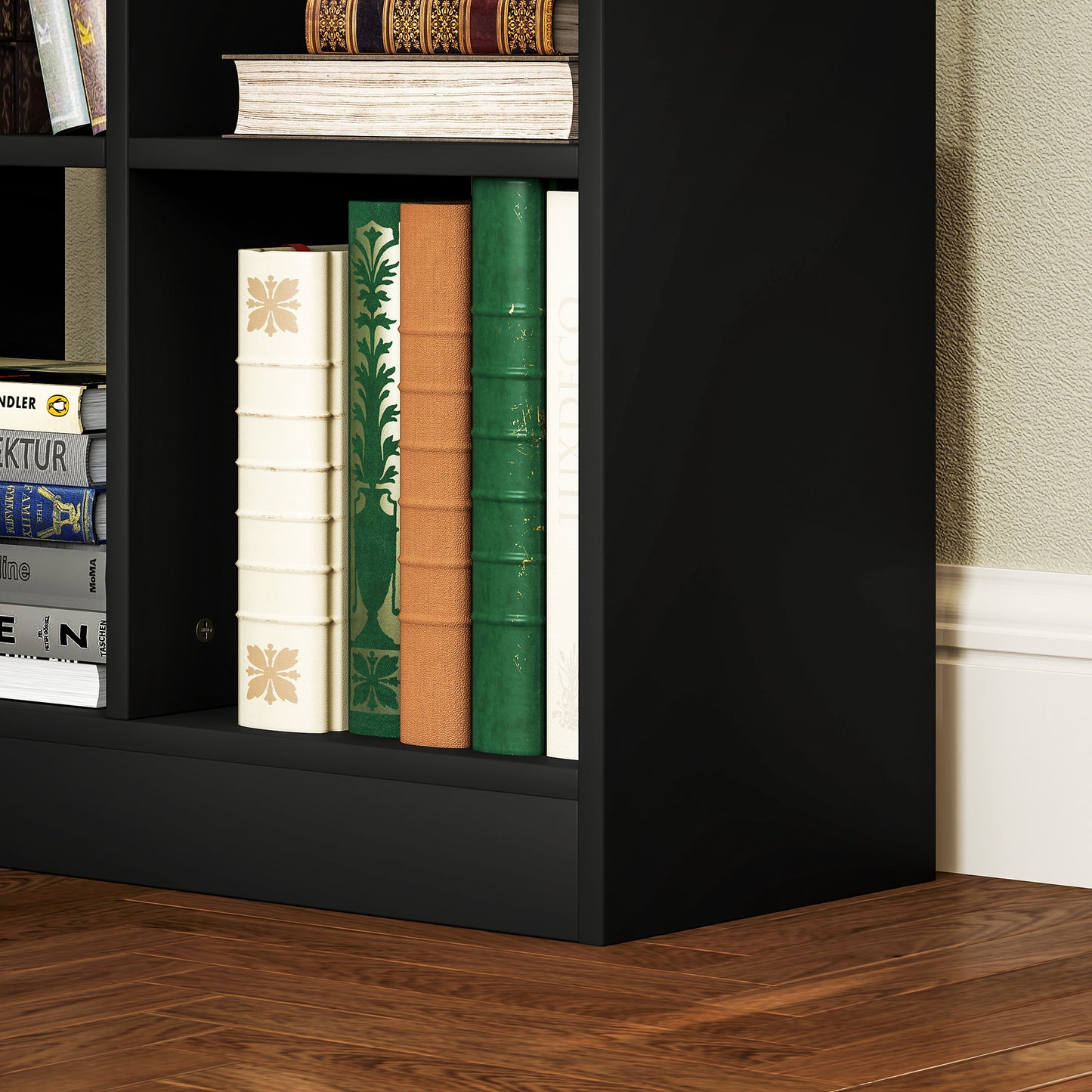 HOMCOM Tall Bookshelf With Drawer Freestanding Bookcase In Black For Bedroom Living Room And Home Office