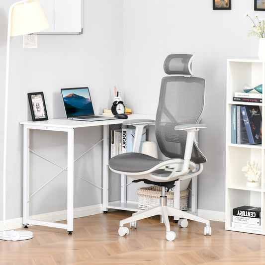 Vinsetto Grey Ergonomic Swivel Office Chair with Adjustable Height, Mesh Back, and 3D Armrests for Home Workspace - ALL4U RETAILER LTD