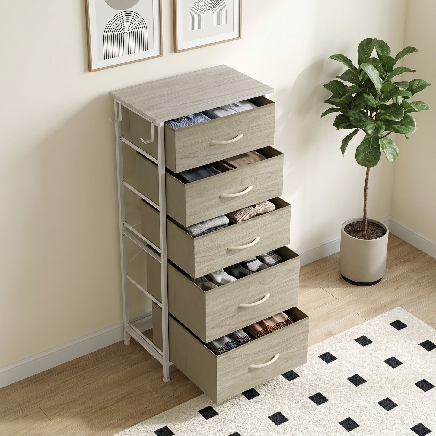 Homcom Chest of Drawers with 5 Fabric Drawers Steel Frame Storage Unit