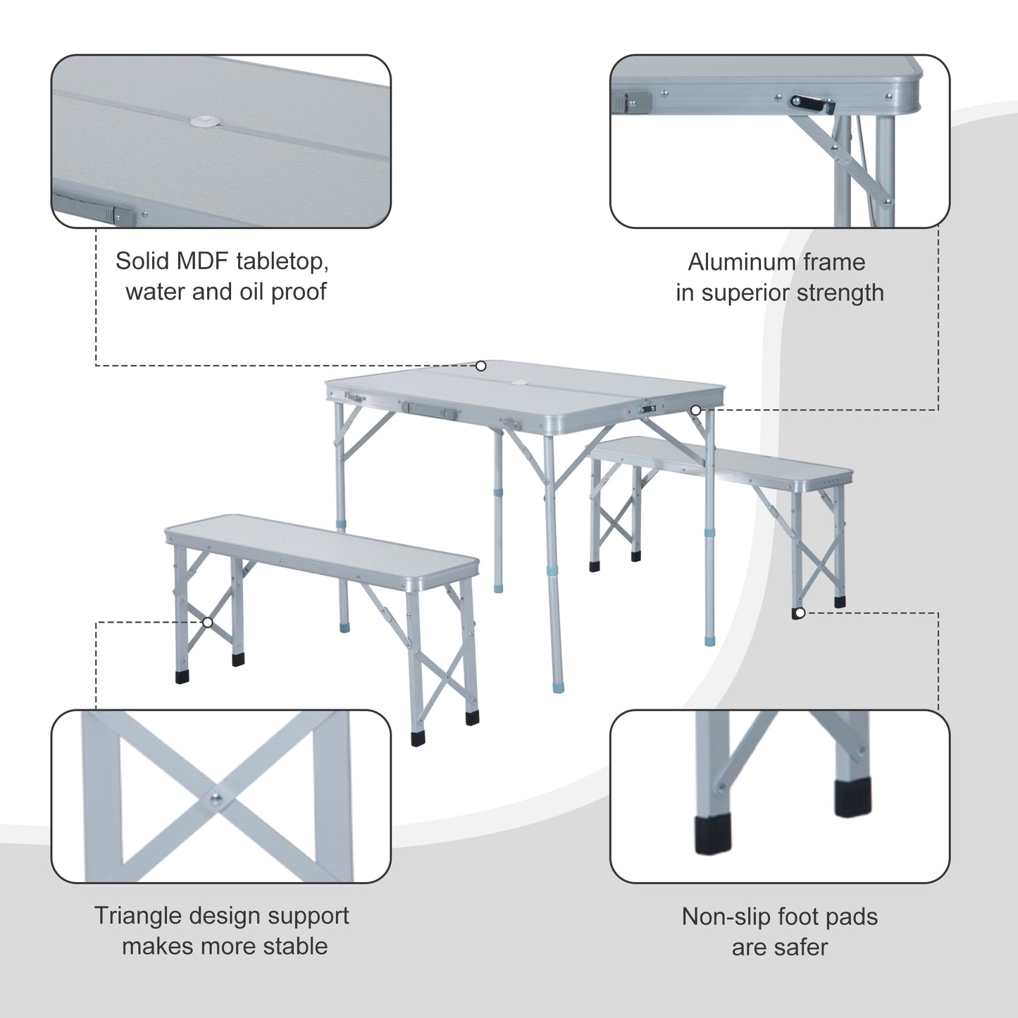 Outsunny Portable Aluminum Folding Picnic Table and Chairs Set for Camping and BBQ - ALL4U RETAILER LTD