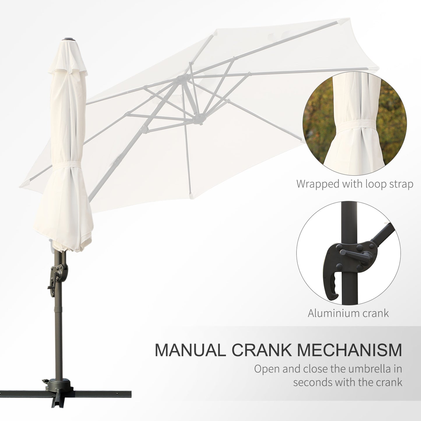 Outsunny 3m Cream White Cantilever Patio Umbrella with 360° Rotation and Cross Base - ALL4U RETAILER LTD