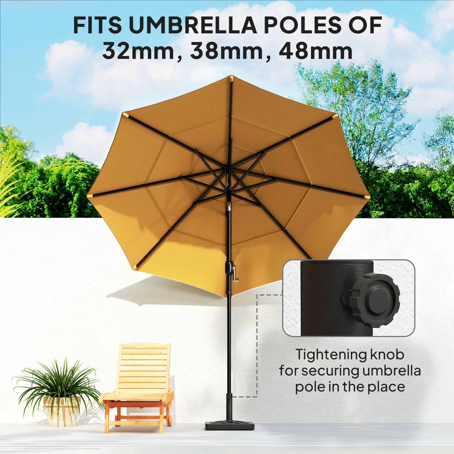 Outsunny Garden Parasol Base 15Kg HDPE Outdoor Umbrella Stand With Cutout Design For 32 38 48 Mm Poles Black