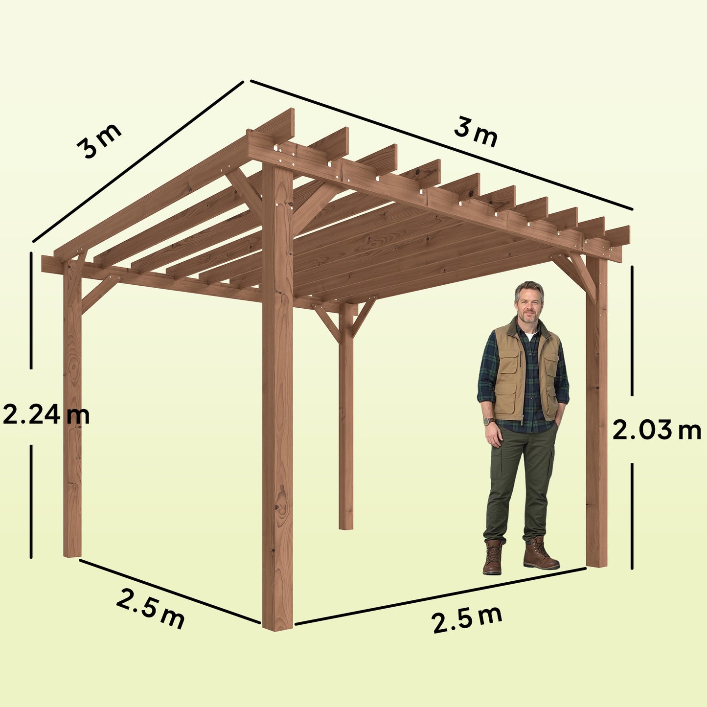 Outsunny 3 x 3 m Wooden Pergola Kit Garden Pergola Gazebo Grape Trellis With Triangle Supports Maple Wood Effect
